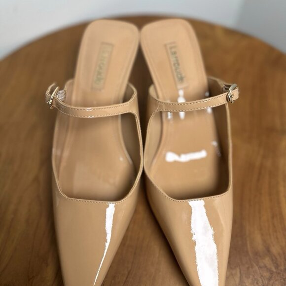 Larroude Ines Mule Women Tan Patent Leather Handmade Brazil - Picture 5 of 13